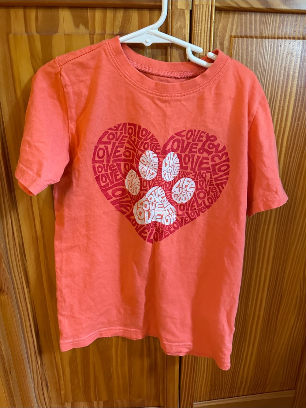 Life Is Good Coral Red Heart Graphic Tee with Paw